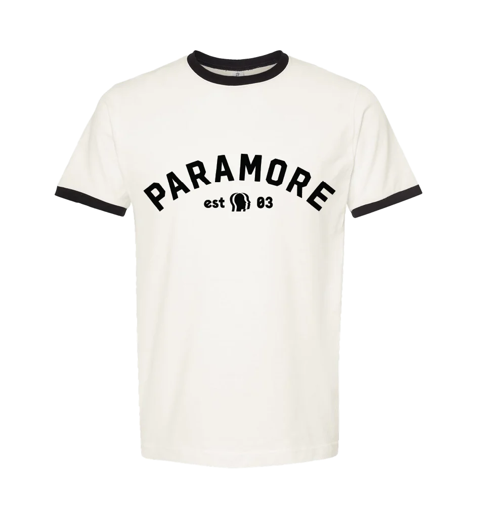 PARAMORE EST 03 NATURAL/BLACK RINGER T-SHIRT - Paramore Store UK